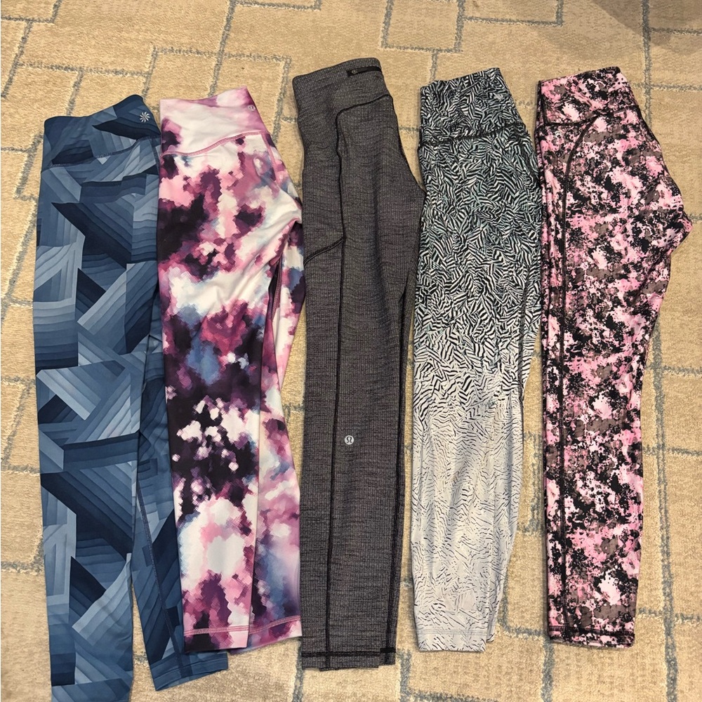 Lot of 5 Mixed Pattern Women's Leggings  - 3 Lululemon 1 Athleta 1  Fabletics